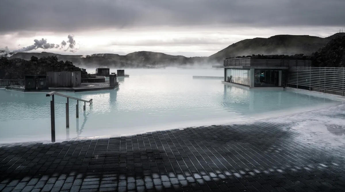 Milky-blue geothermal waters at Blue Lagoon, Reykjanes peninsula