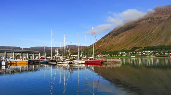 Isafjordur harbor surrounded by mountains