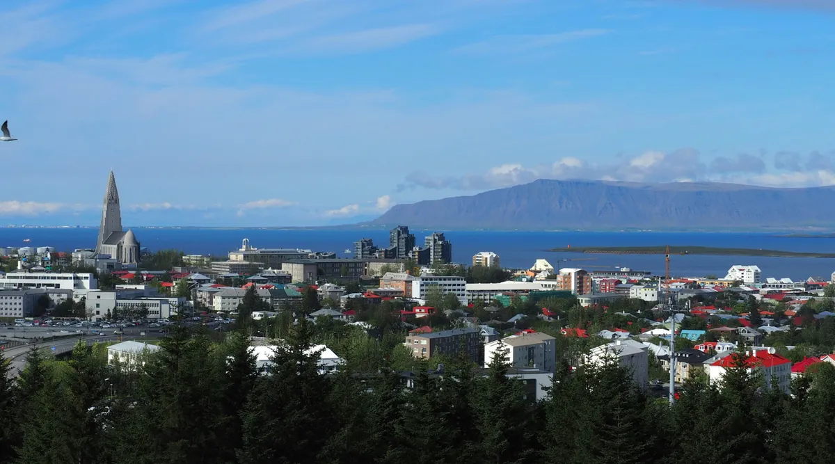 View from Perlan observation deck and dome above Reykjavik skyline