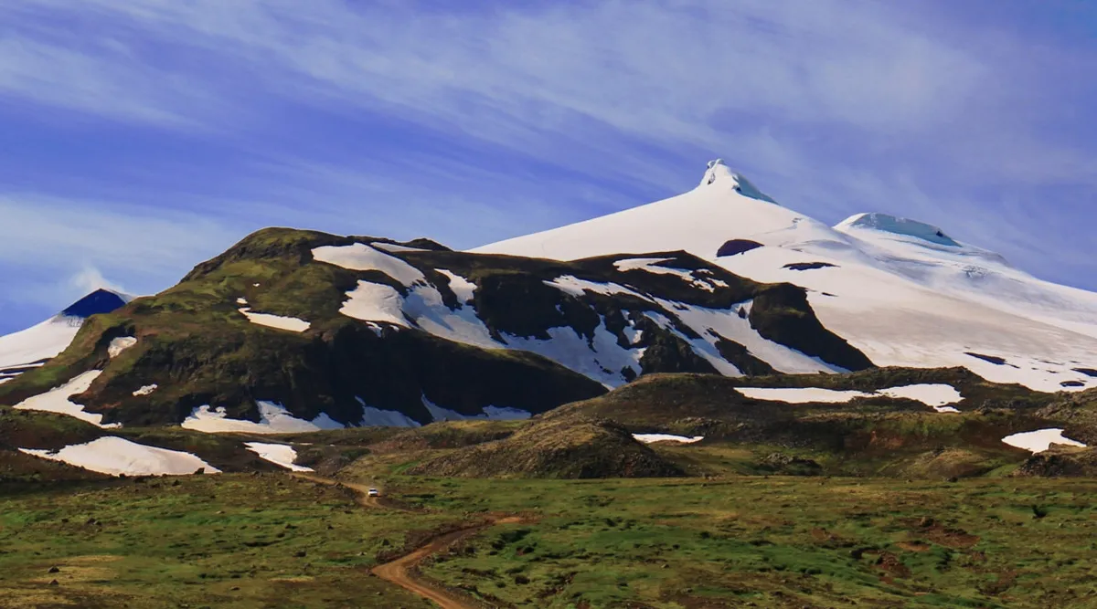 Snow-capped Snaefellsjokull glacier summit
